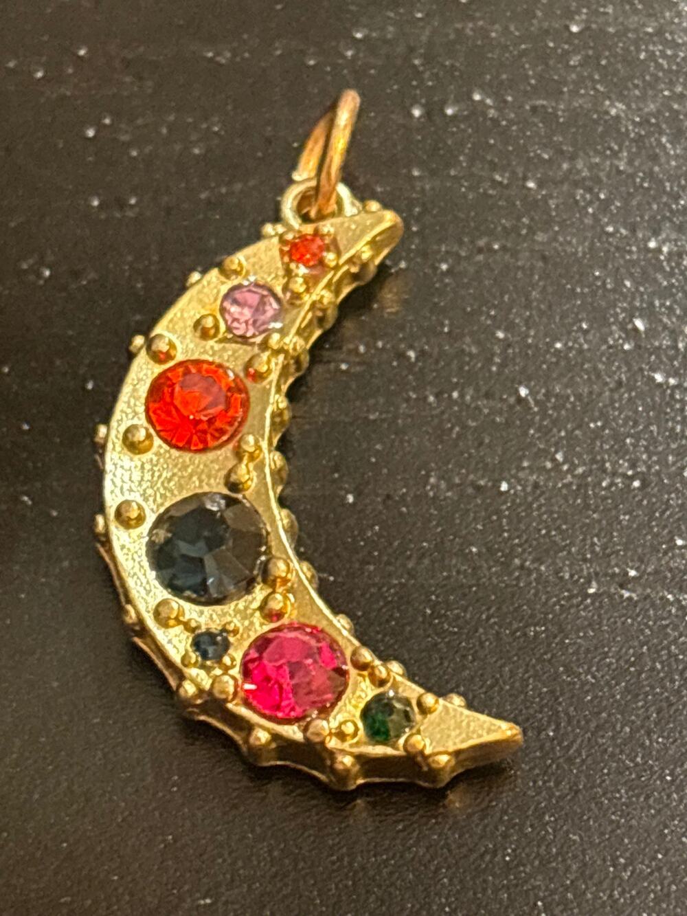 Vintage Multicolor Rhinestone Crescent Moon Pendant